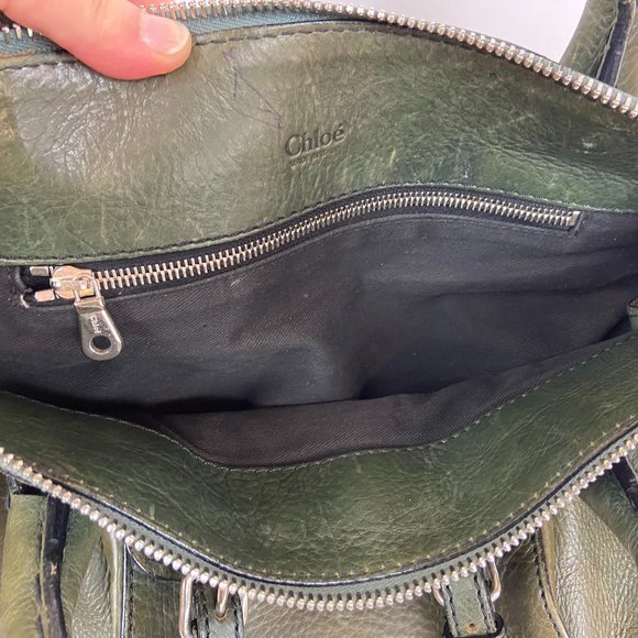 Authentic Chloe  Edith Green Leather Satchel Bag Purse Travel Bag - Picture 11 of 14